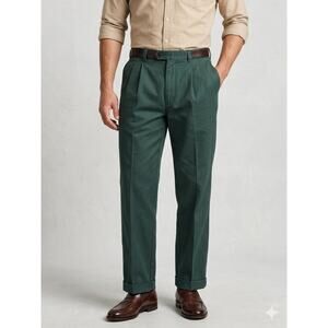 Vintage EZ’s Duck Head Style Pleated Chinos Pants Green Men’s 36x30 Cuffed